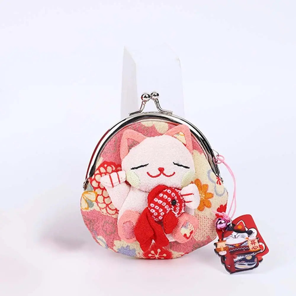 Lucky koi kitty purse with kiss-lock clasp, kawaii coin pouch