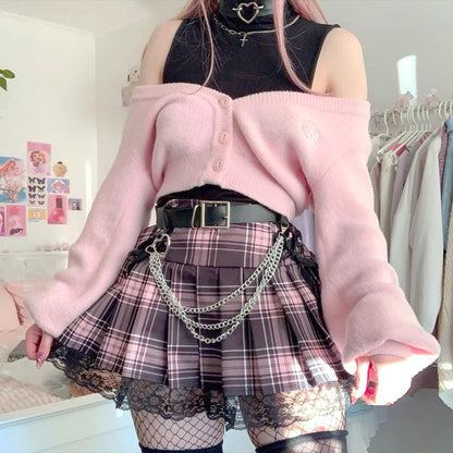 Lunar Veins pleated goth skirt, pastel pink DDLG egirl punk brat kawaii fashion