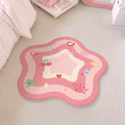 soft pink kawaii star rug decorated with cute kawaii icons ideal for DDLG ABDL and pastel aesthetic spaces