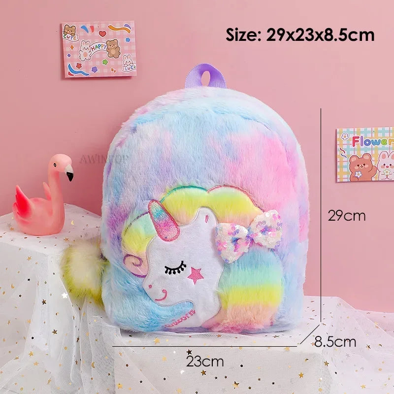 Blue dream unicorn plush backpack, soft magical cutecore accessory