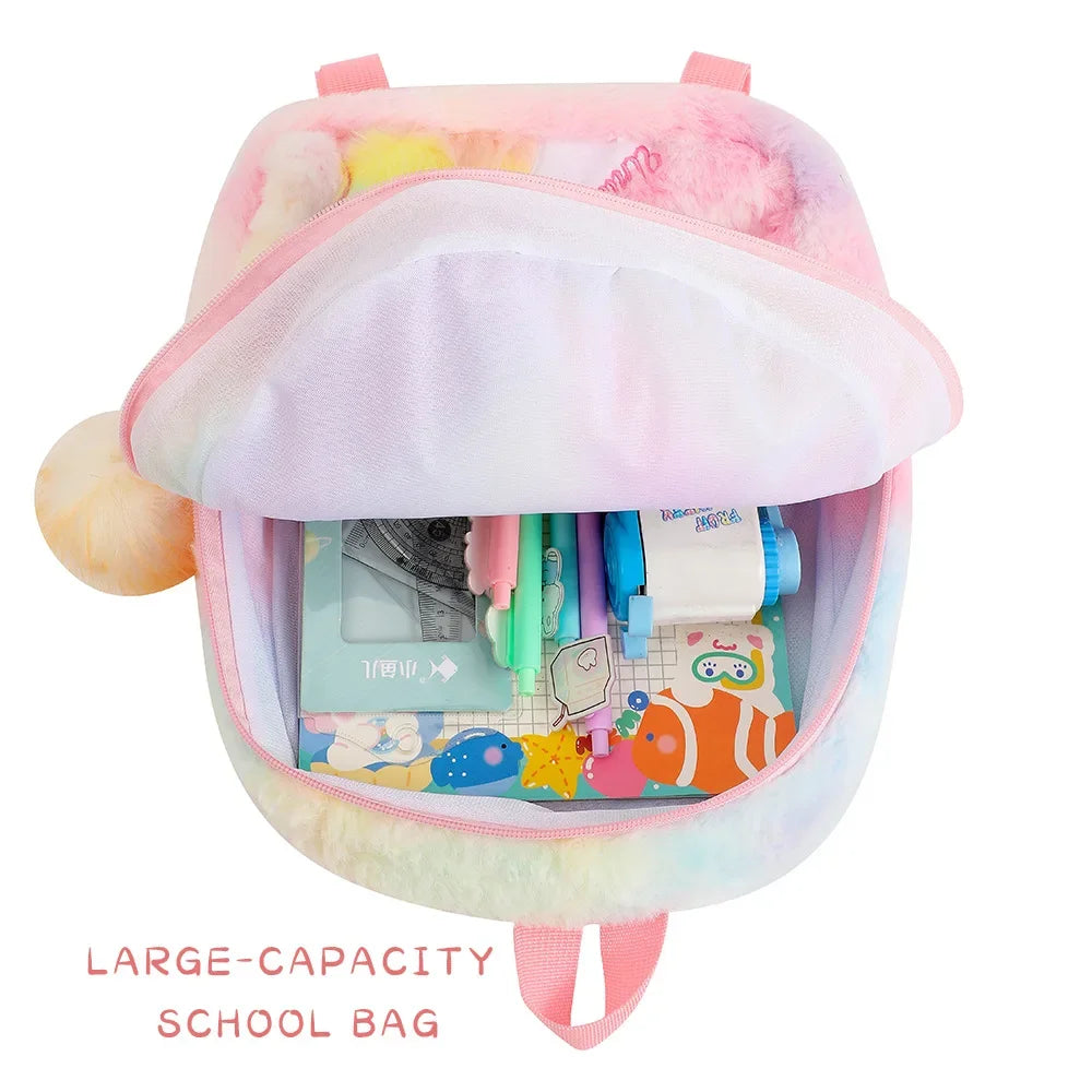 Opened unicorn backpack showing plush storage, kawaii ABDL cutecore