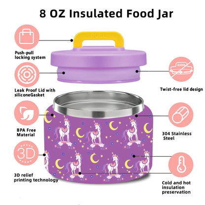 Magical purple unicorn lunch container for DDLG/ABDL, cute kawaii design with spoon and fork included