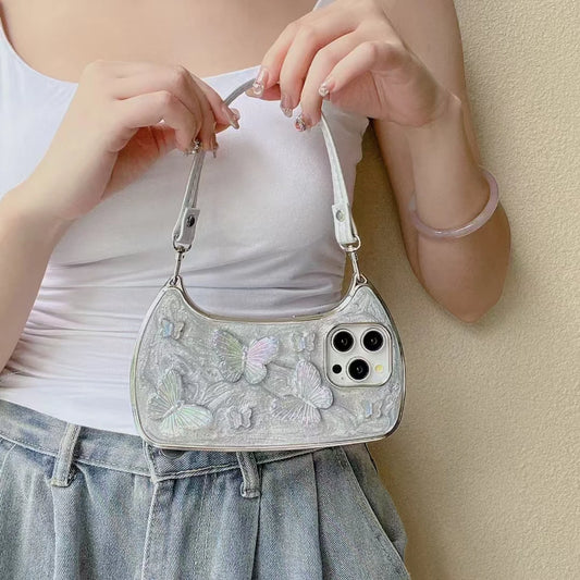 pastel iridescent butterfly phone bag mini purse Y2K kawaii accessory with shimmer