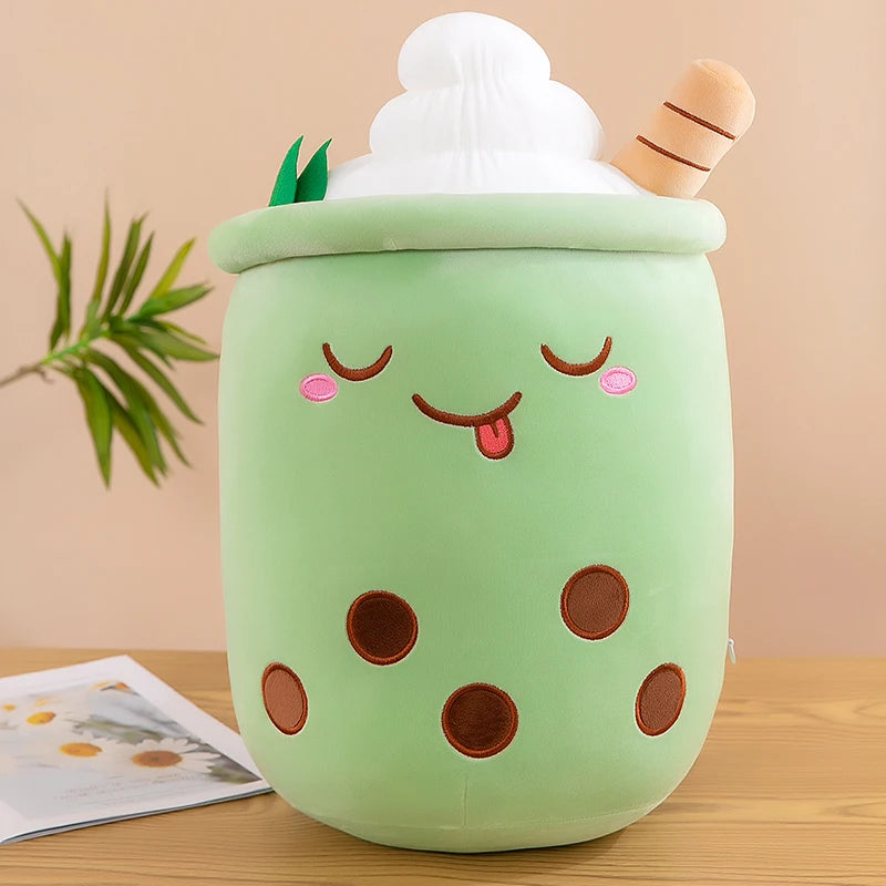 Matcha Bubble Tea Cuddle Plushie, pastel green kawaii plush, cutecore huggable toy