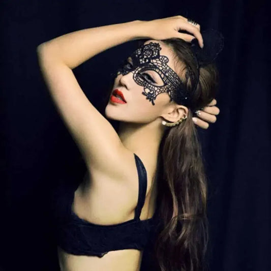 Midnight VIP Lace Mask in black lace, flirty and playful, perfect for DDLG and cutecore vibes