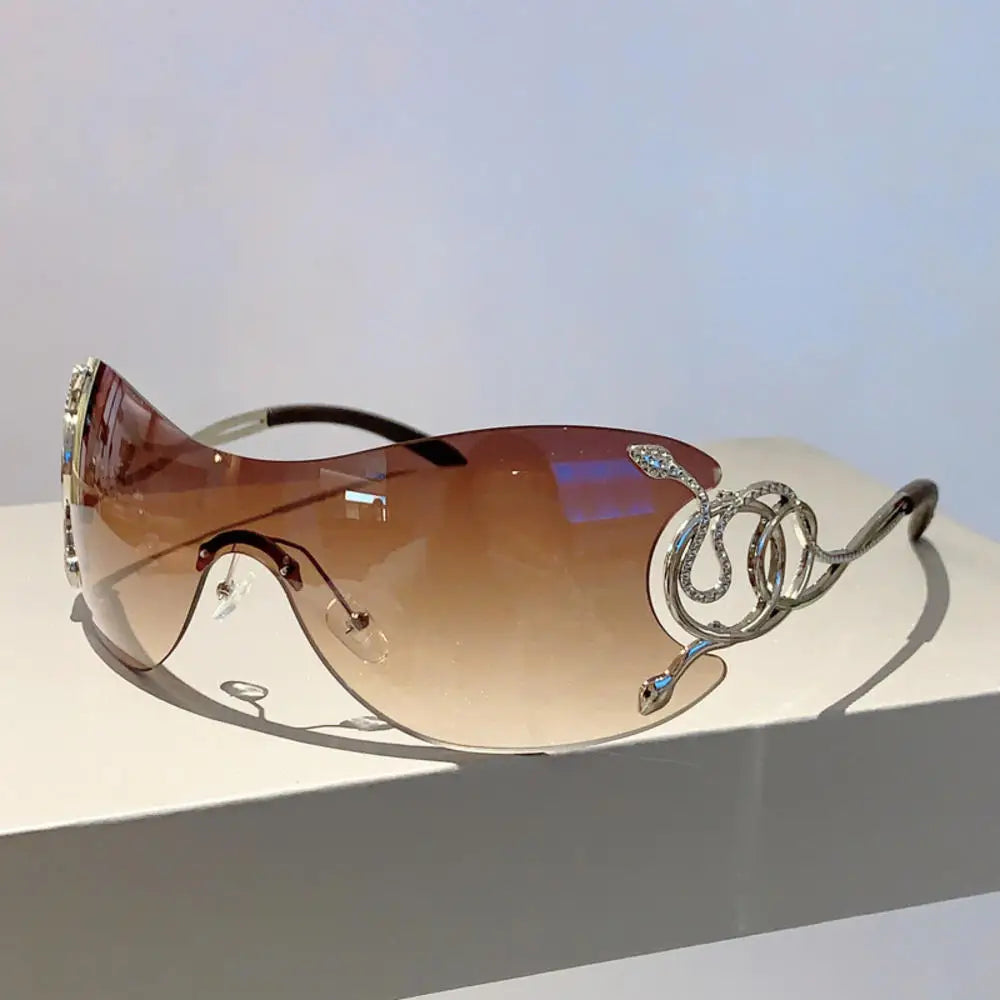 Mob Wife Donna Shades gradient tea lenses, cute rimless design with magical crescent moon details