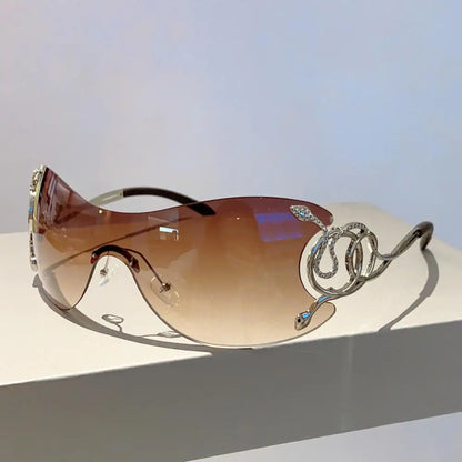 Mob Wife Donna Shades gradient tea lenses, cute rimless design with magical crescent moon details