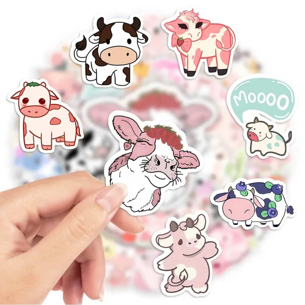 Moo and milk kawaii vinyl sticker pack, waterproof and perfect for creative decorating