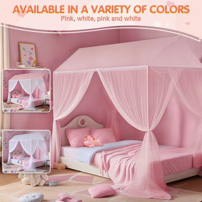 Princess canopy bed curtains with fine mesh mosquito protection for safe, bug-free sleep environment