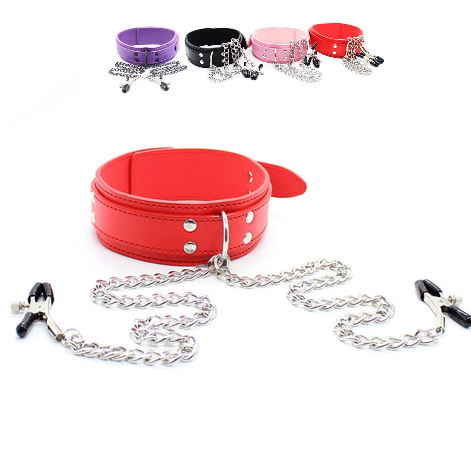 Kinky Choker Body Clip Set featuring pink, purple, red, and black for DDLG and cutebaddie fantasyplay, playful flirty roleplay, and cutecore aesthetic