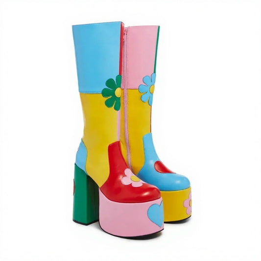 Multicolor Eden’s Secret Doll Heels with hearts and flowers, perfect for kawaii and DDLG fashion vibes
