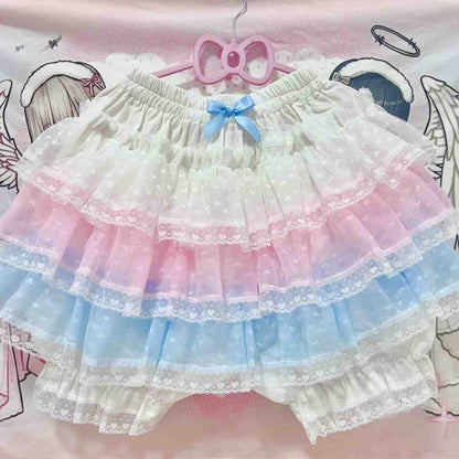 Princess Puff Ruffle Mini Skirt in white, pink, and blue pastel mix
