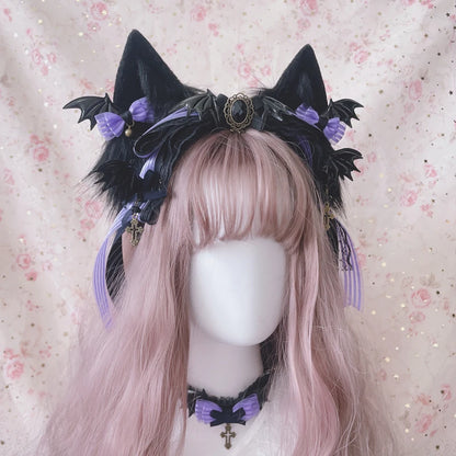 Mystic Amethyst Empress Full Set, complete kawaii accessory look with cat ears, choker, cuffs, and plush bag