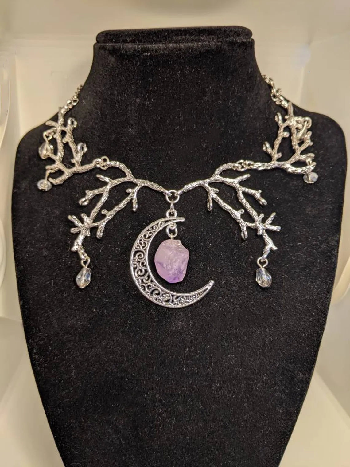 Mystic Amethyst Vine Necklace, perfect mystical gift for nature lovers, featuring amethyst and moon charm