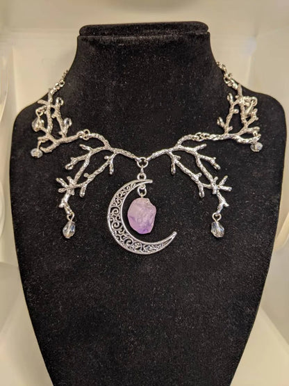 Mystic Amethyst Vine Necklace, perfect mystical gift for nature lovers, featuring amethyst and moon charm