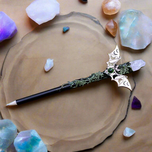 Mystic Quartz Ritual Wand with raw quartz and amethyst, witch-approved for spellwork, focus, and magical rituals