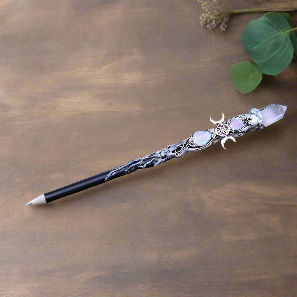One-of-a-kind Mystic Quartz Ritual Wand with natural quartz and amethyst, ideal for spells, protection, and altar use