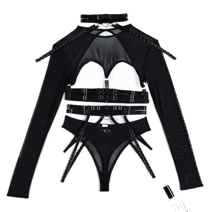Naughty Doll Mesh Fantasy 3-piece set in black with edgy mesh and sexy cutouts