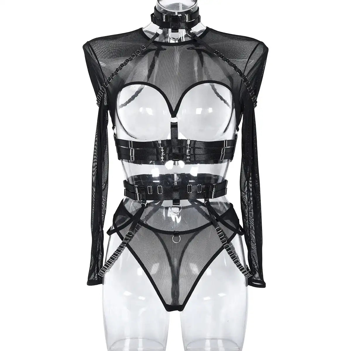 Black Naughty Doll Mesh Fantasy set with mesh bolero, garter, and panties