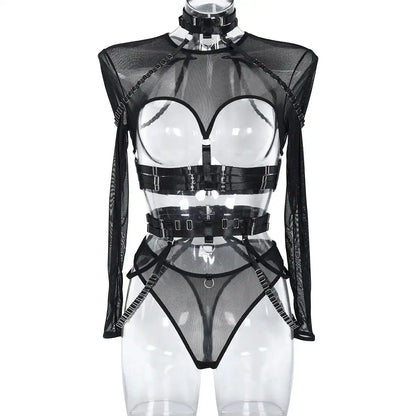 Black Naughty Doll Mesh Fantasy set with mesh bolero, garter, and panties