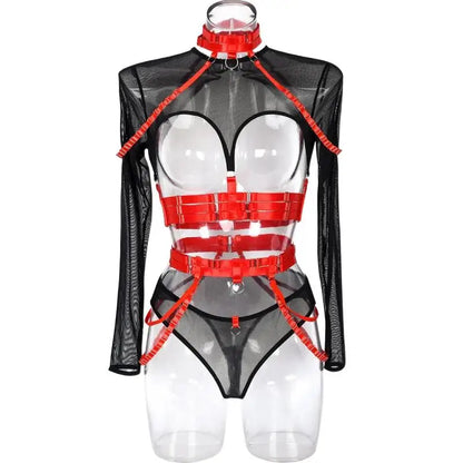 Naughty Doll Mesh Fantasy black-red mesh set with garter, bolero, and panties
