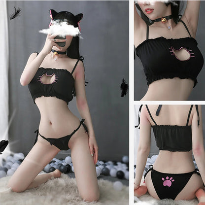 Neko lingerie set matching underpants in soft, stretchy, breathable fabric for playful babes