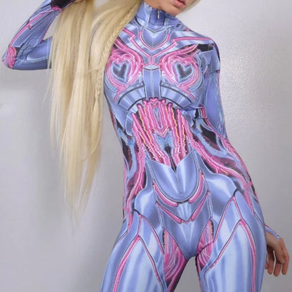 Eye-catching cybercore jumpsuit with playful neon details for cutecore fun