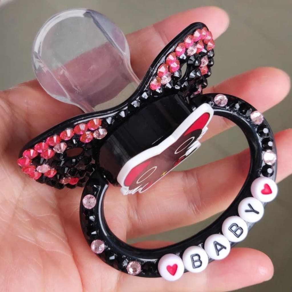 Black cat Midnight Meow Pacifier with soft silicone nipple and cute “baby” print, great for moody-little vibes and adult regression.