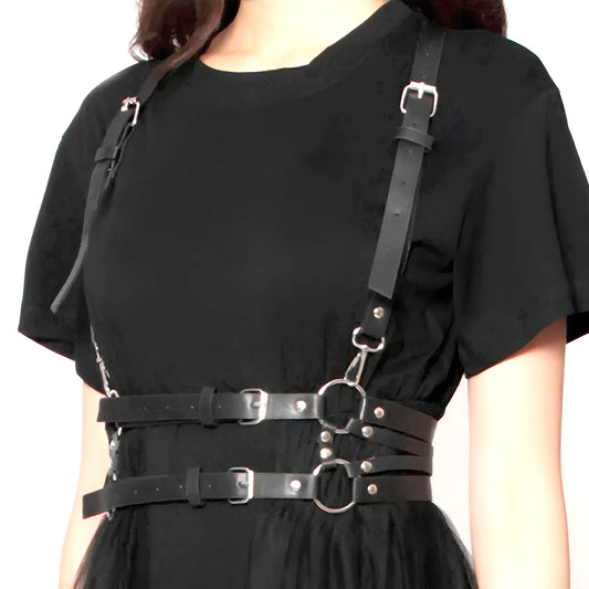 Noir Adjustable Belt Harness with sleek black vegan leather straps and adjustable buckles for perfect fit