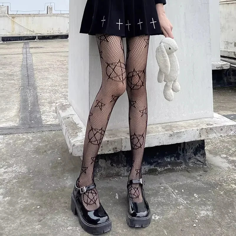occult core pentacle mesh leggings gothic streetwear ddlg abdl edgy fashion