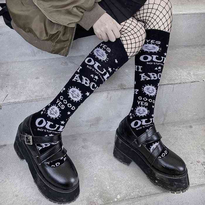 Occult-inspired black and white Ouija stockings with symbols for mystical DDLG cutecore style