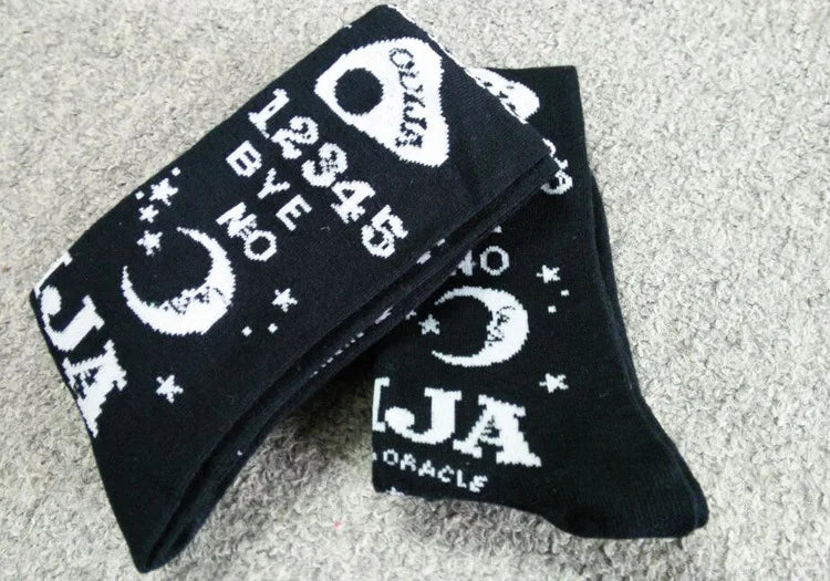 Occult kawaii black and white stockings with mystical symbols and powerful softcore DDLG energy