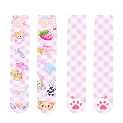 Candy-colored Sweet Pastel Adventure Stockings with bunny, hearts, ribbons, and paw details for cute fashion