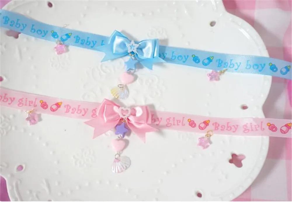 Pastel soft baby choker for DDLG and ABDL, charming kawaii 3D ribbon accessory