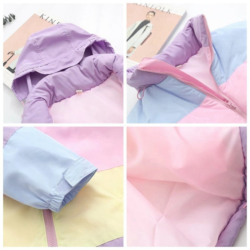 Babycore pastel hooded puffer in soft candy colors for ddlg and abdl pastel streetwear.