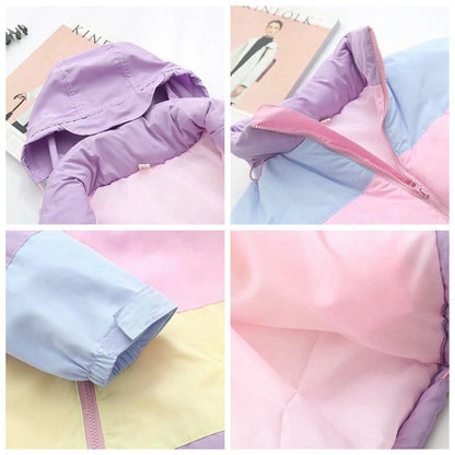 Babycore pastel hooded puffer in soft candy colors for ddlg and abdl pastel streetwear.