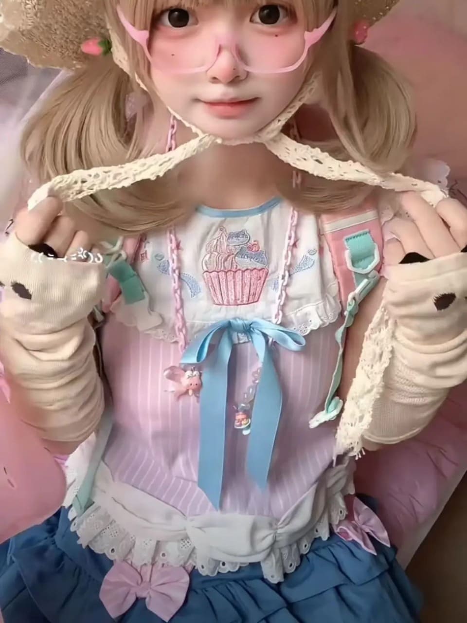 Pastel babydoll tee made from soft breathable fabric with kawaii design accents