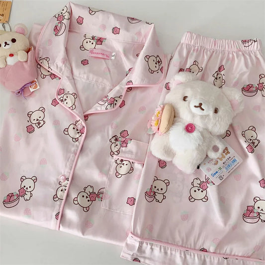 Pastel pink cuddle bear sleep set, cozy and breathable, ideal for babycore cuties and DDLG lifestyle