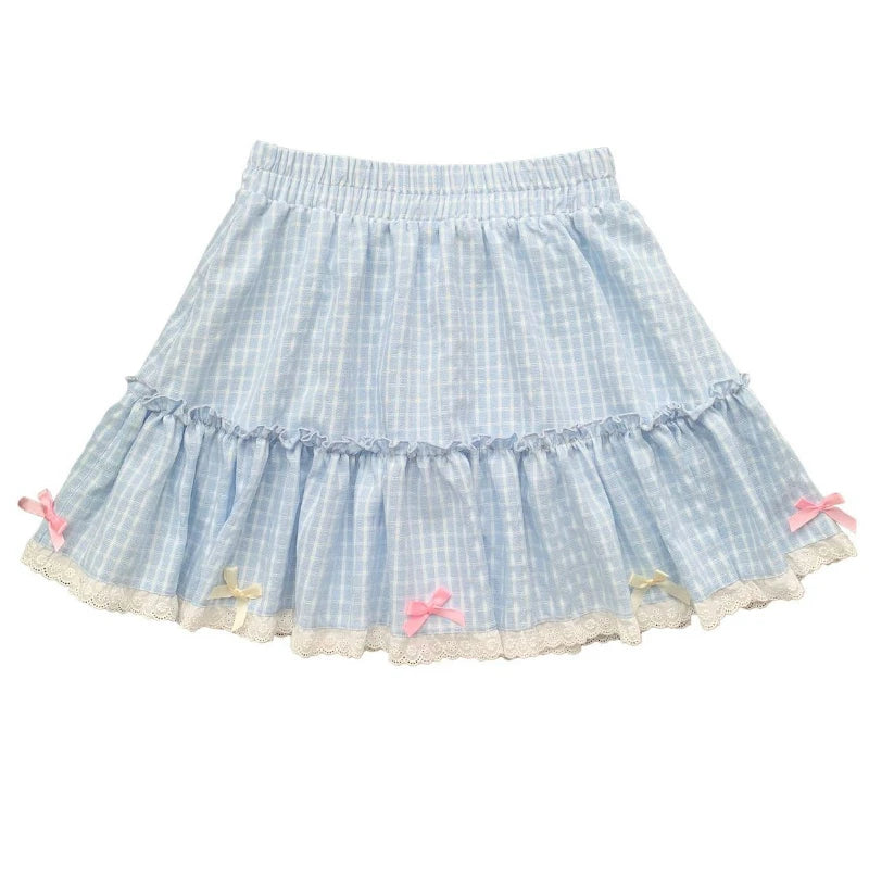 Pastel blue plaid pleated skirt blending kawaii charm with DDLG preppy style
