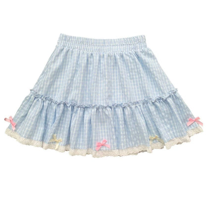 Pastel blue plaid pleated skirt blending kawaii charm with DDLG preppy style