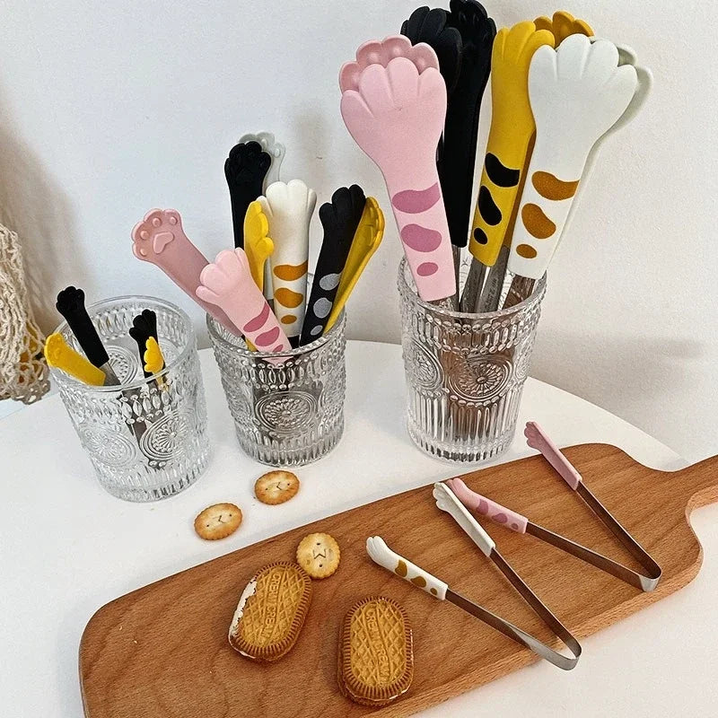 Pastel cat claw kitchen tongs designed for kawaii-style baking, cooking, and serving