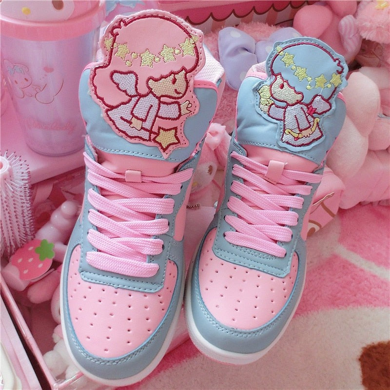Pastel cherub sneakers in pink and blue with soft dreamy vibes and kawaii playful energy