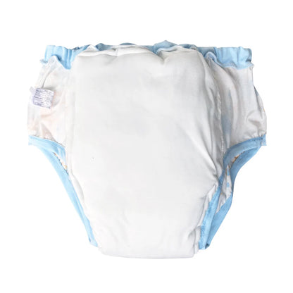 Pastel cosmic cloud training pants with crescent moons and gentle rain, soft cotton cutecore DDLG ABDL vibes