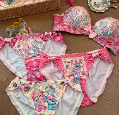 Pastel critter bra and panty set with fantasy candy aesthetic and soft kawaii cutecore style