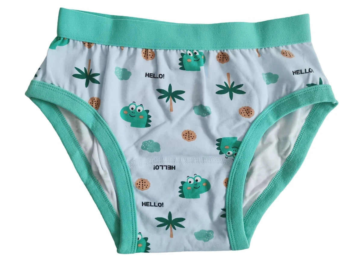 Cute dino safari print briefs in pastel blue and green for ABDL, DDLG, and kawaii fashion lovers