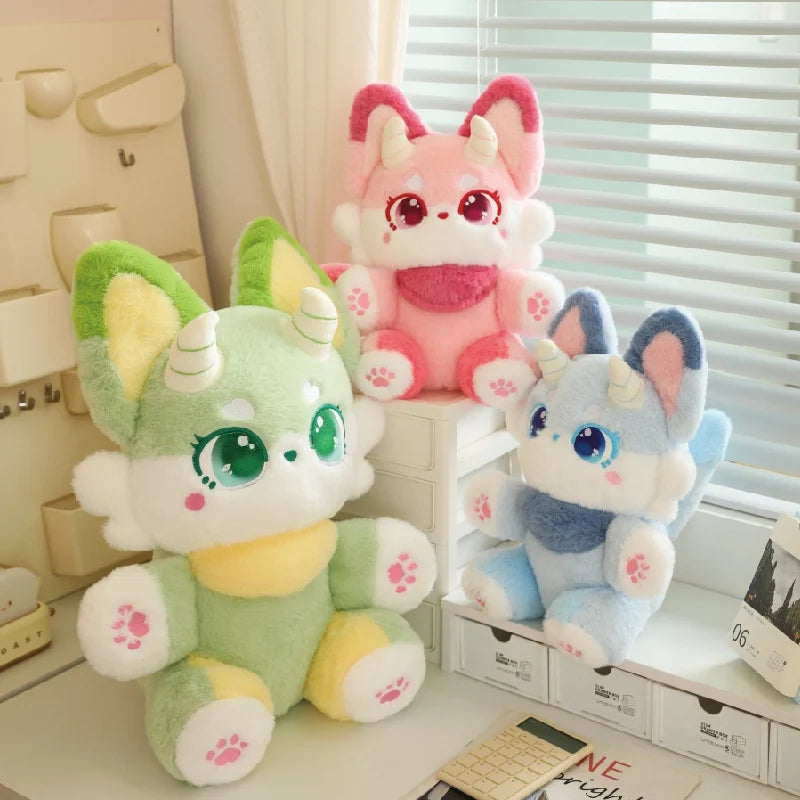 Pastel dragon plushies with kawaii fantasy design, soft cutecore aesthetic and cozy DDLG bedroom decor
