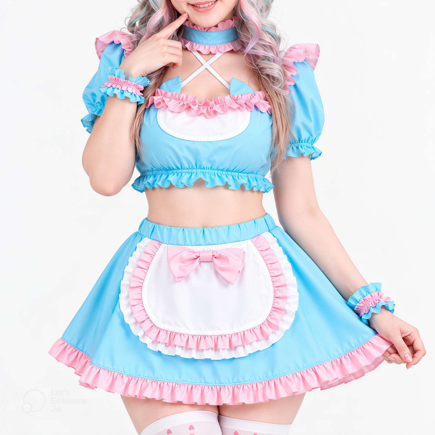 Sweetheart crop top with criss cross chest detail, Pastel Dream maid cosplay