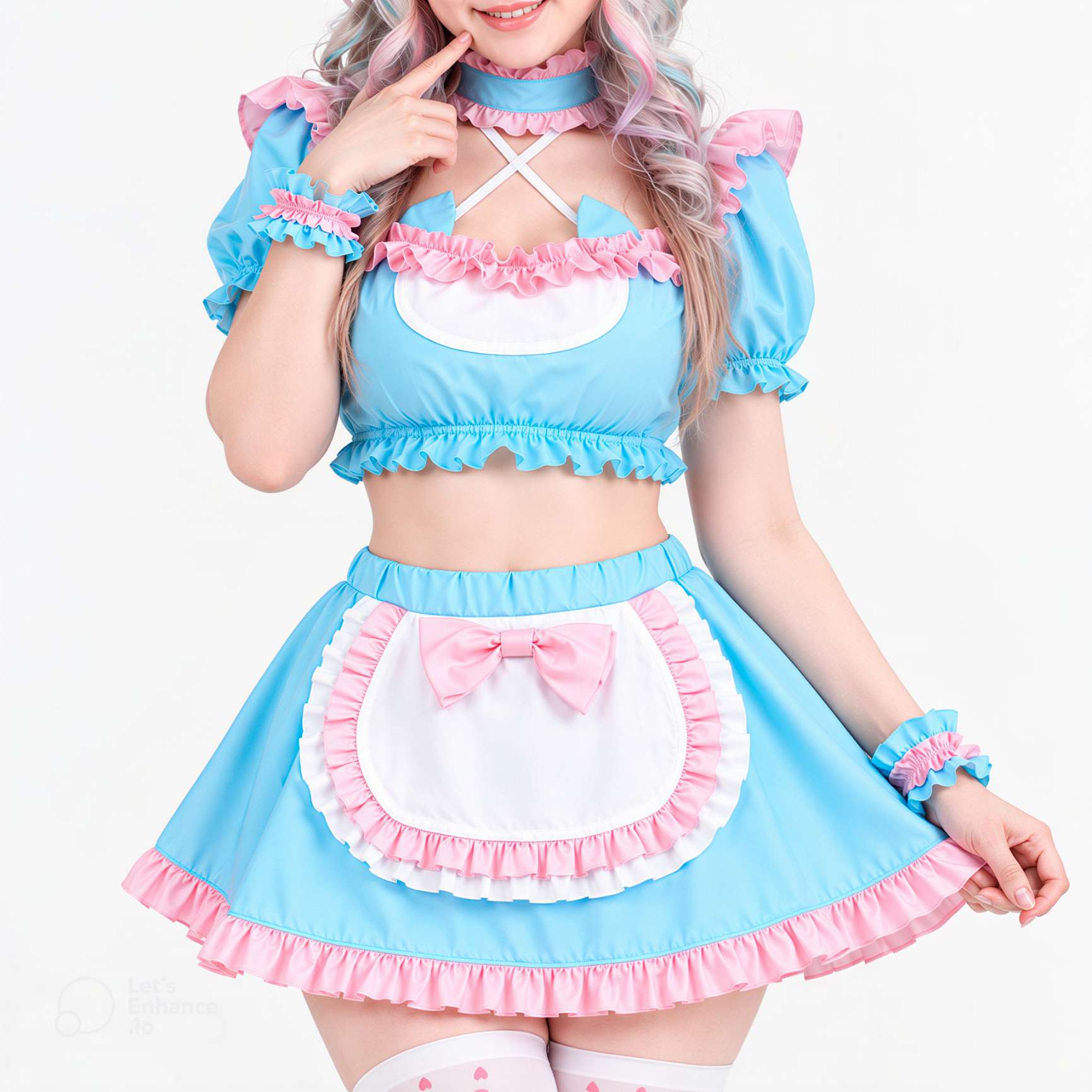 Sweetheart crop top with criss cross chest detail, Pastel Dream maid cosplay
