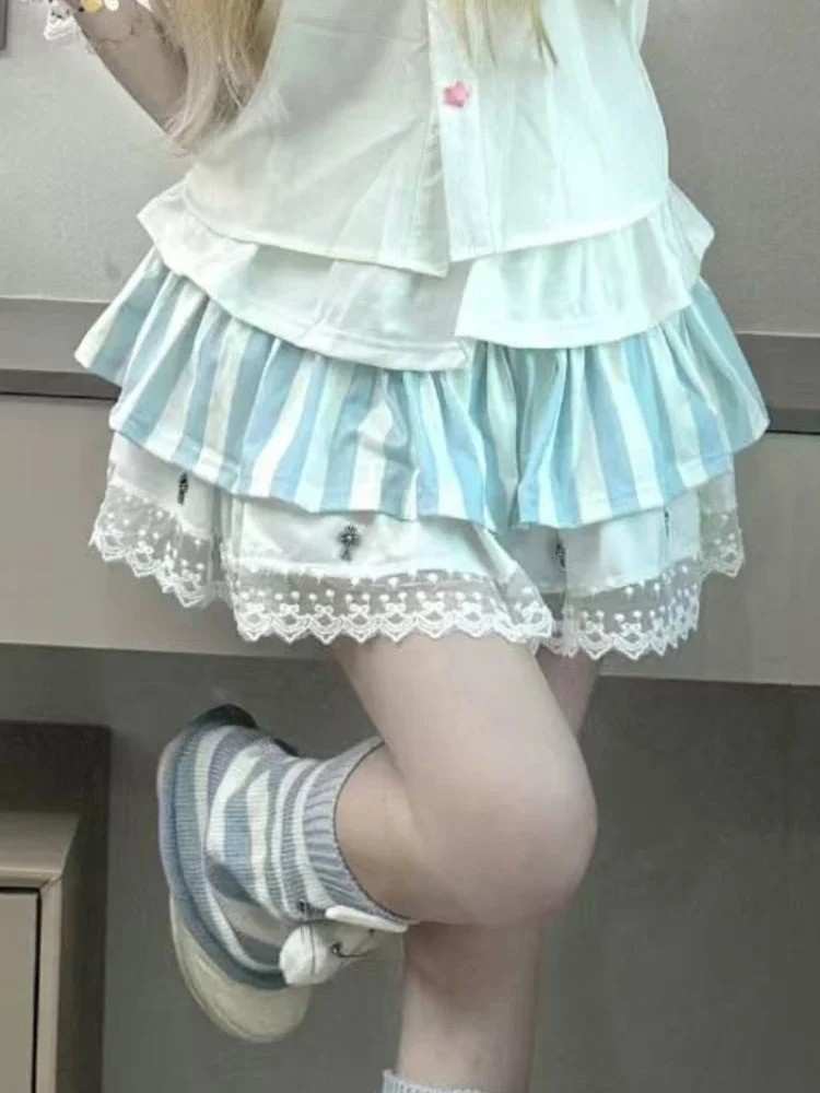 Pastel fairycore cross ruffle skirt with flowy silhouette and kawaii ABDL soft goth aesthetic vibes