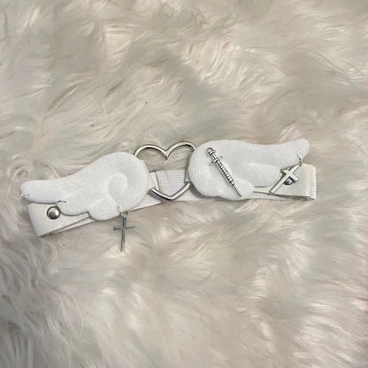 pastel fallen angel garter with delicate straps and celestial metal details for kawaii ddlg abdL fashion and cosplay